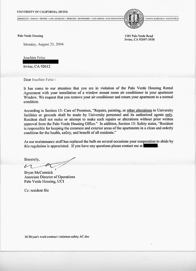 Letter #1 from PV Housing